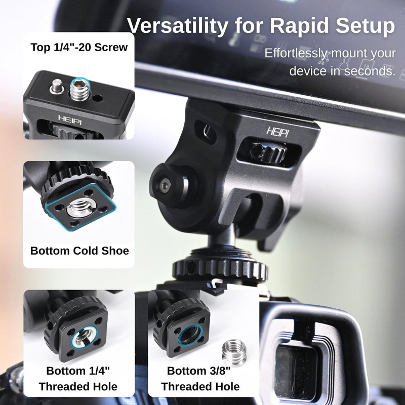 [AUSTRALIA] - HEIPI Field Monitor Mount with Cold Shoe Mount Swivel 360° and Tilt 180°, Holder for Camera Monitor Mount, LED, Flash and Video Shooting Photography Accessories, Max Load Capacity 7.7lbs 