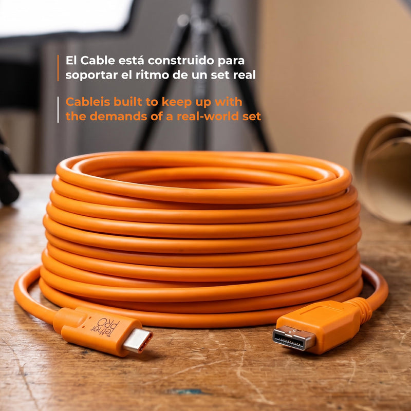Tether Tools TetherPro USB-C to USB 3.0 Micro-B Cable | for Fast Transfer and Connection Between Camera and Computer | High Visibility Orange | 15 Feet (4.6 m) | 15ft USB-C to Micro-B 3.0 cable with shielding and reversible connector for tethering, dat...