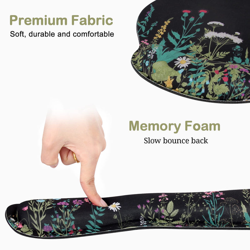 Ergonomic Mouse Pad Wrist Support and Keyboard Wrist Rest, Mousepad with Wrist Rest, Memory Foam Keyboard Pad, Easy Typing, Pain Relief, Perfect for Gaming, Computer, Laptop,Office, Garden Flowers