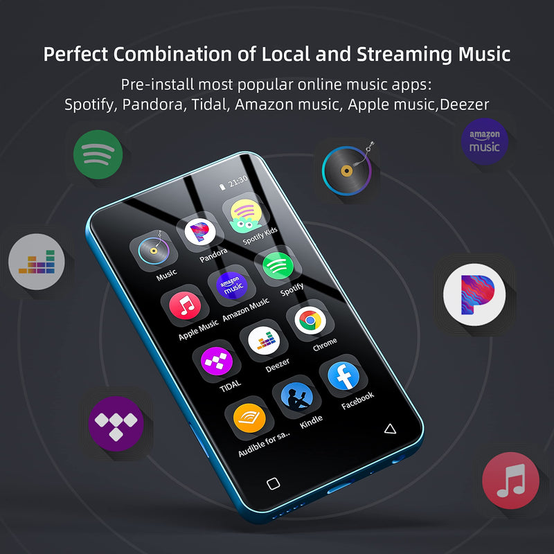 MP3 Player with Bluetooth and WiFi,MP3 Player with Spotify,Spotify Kids,Audible,Pandora,Amazon Music,4" Music Player MP4 Up to 1TB(80GB,Blue_White) 80GB Blue