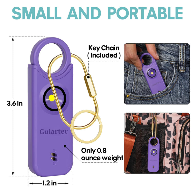 Rechargeable Personal Safety Alarm for Women, 135 dB Loud Self Defense Keychain Siren with LED Strobe Light, Personal Emergency Security Safe Devices Key Chain Alarms for Women Kids Elderly (Violet) Violet