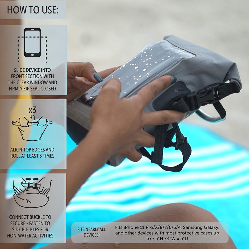 geckobrands Waterproof Phone Tote with 2L Dry Bag and Adjustable Strap – Protect Your Phone and Valuables While on The Go Neon Blue