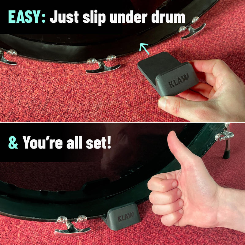 KLAW Bass Drum Rug Anchor - Completely Stops Drum Creep | Works on Every Drum Mat, Drum Rug & Carpet | Pocket Drum Accessories For Kick Drums | Gift Ready Drum Set Brake Accessory (Black, Regular) Black