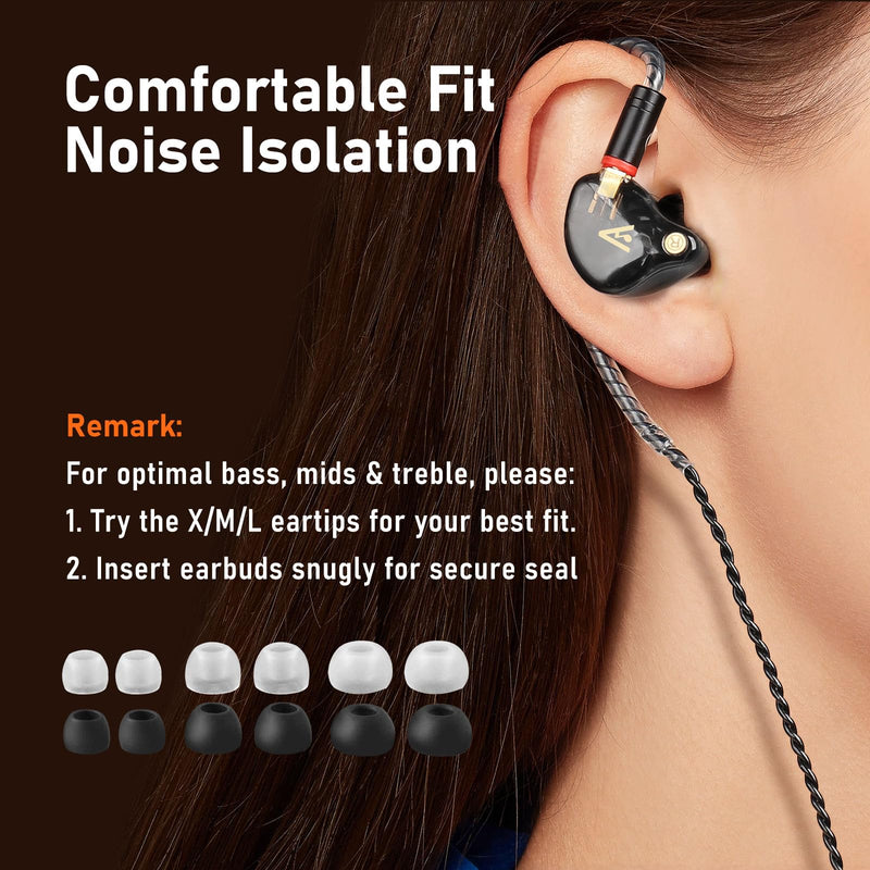 [AUSTRALIA] - Vibes 202M Wired Earbuds - HiFi in Ear Monitor Headphones - Noise Isolating Ear Buds w/ Mic - Clear Sound, Deep Bass & Comfort-Fit Gaming Earphones - MMCX to 3.5mm & Silver Plated Cord, Carrying Case 3.5mm & Mic 1-Black 