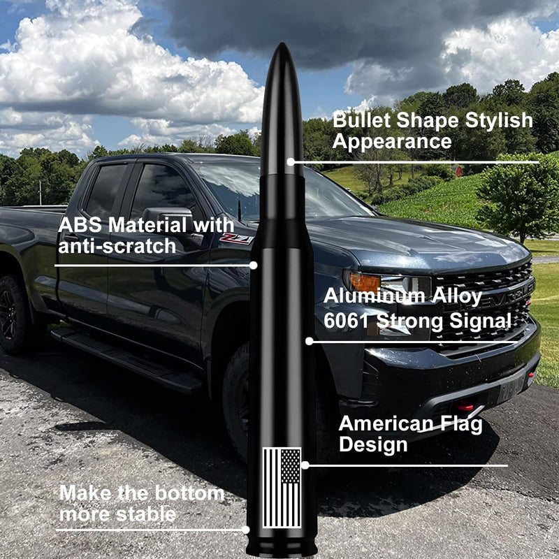 Car Truck Antenna with Tire Valve Caps American Flag Universal Short Replacement for GMC Sierra Chevy Silverado Dodge Ram 1500 2500 3500 Ford F150 F250 F350 Super Duty Raptor Radio Accessories, Black 5.5 inch