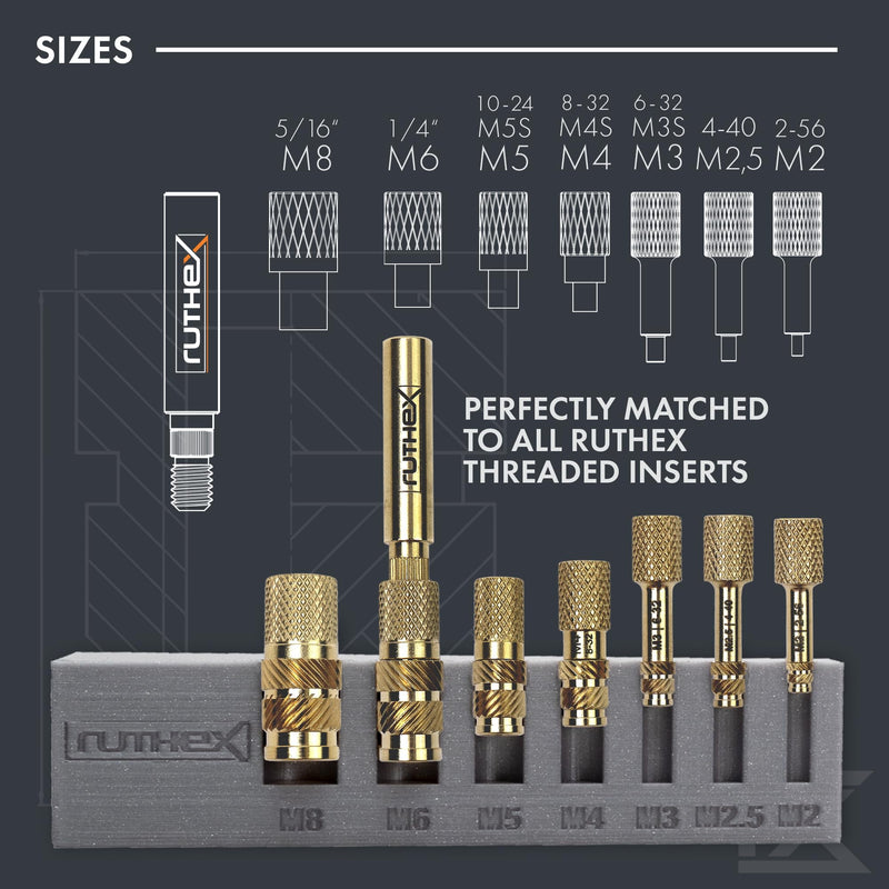 ruthex 7x Soldering Tips/Heat Set Insert Tips - for Thread Inserts M2 / M2.5 / M3 / M4 / M5 / M6 / M8 - #2-56 / #4-40/ #6-32/ #8-32/ #10-24 1/4" and Soldering Iron Adapter 900M / T18 Adapter 900M + Insert Tip Set V3
