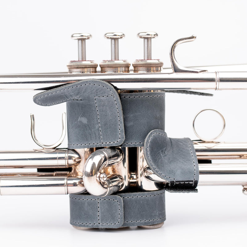 Trumpet Valve Guard XL Genuine Leather Protection Trumpet Valve Cover Valve Wrap (Gray) Blue