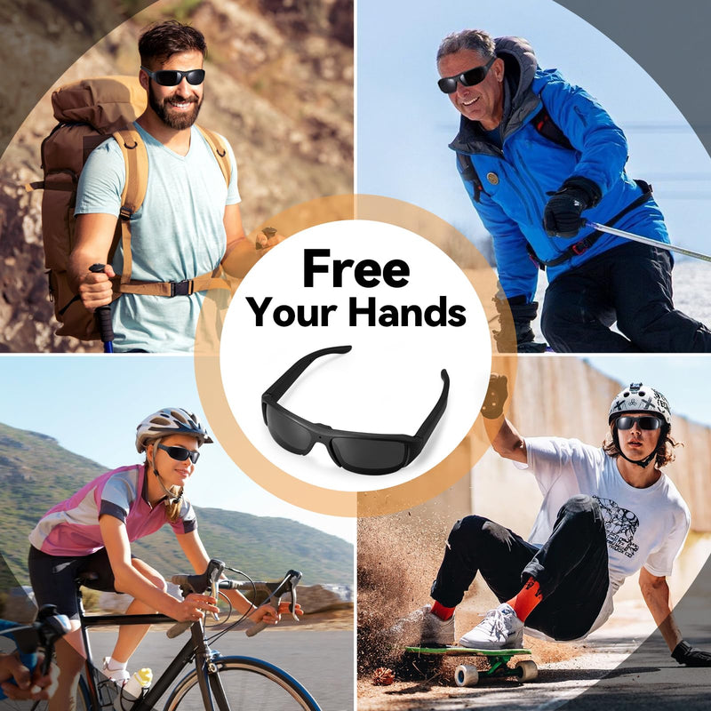 Smart Video 1080p Camera Glasses for Men - Outdoor HD UV Protective Polarized Lenses Recording Sunglasses for Cycling Sports, Traveling, Driving (Include 32G Memory Card)