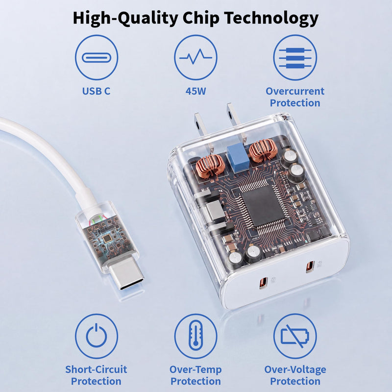Apple 17e Fast Charging Block,[Apple MFi Certified]45W Dual Port iPhone Charger Fast Charging Plug & 4 Pack 60W USB C Cable Cord[3/6/6/10FT]for iPhone 17/17 Pro/17 Air/16/16 e/16 Pro/16 Plus/15/15 Pro Whitte