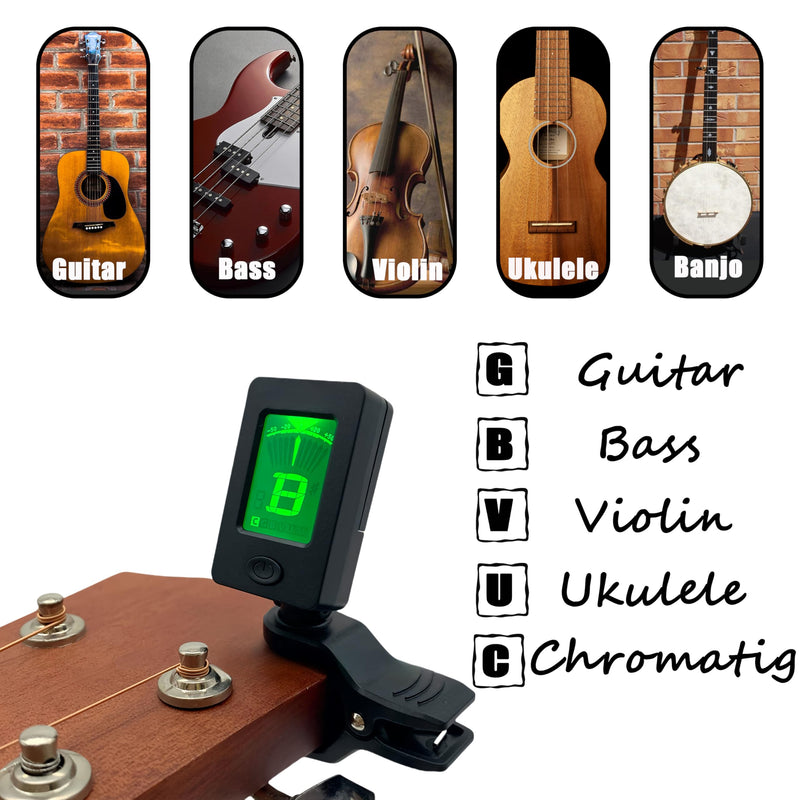 40pcs Guitar Picks,Guitar Tuner Clip on Chromatic Digital Tuner, Guitar tuner, Guitar Picks, Suitable for acoustic guitar, electric guitar, bass (0.46 0.71 0.96 1.2mm)