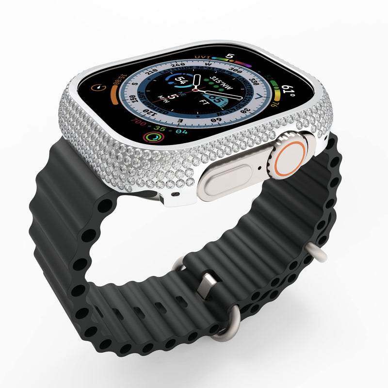 Compatible with Apple Watch Ultra 1 2 3 49mm Bling Cover Sparkling Rhinestone Diamond Jewelry Case Bezel for Men Women (Silver, 49mm) Silver Ultra 49mm