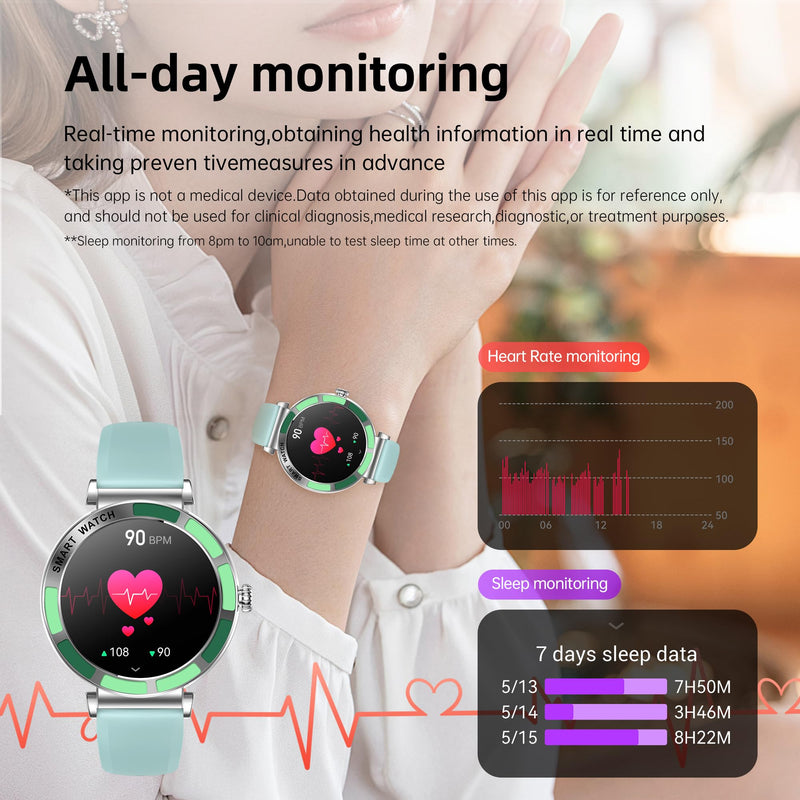 Smart Watch for Women Fitness Tracker Compatible for iPhone Android | 1.27" Round Touch Screen, IP67 Waterproof, 100+ Sports Modes, Bluetooth Call, Heart Rate, Sleep Monitor, Steps Fitness Watch Silver