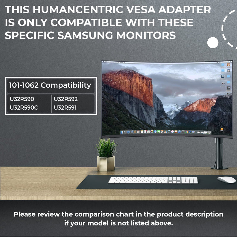 HumanCentric VESA Mount Adapter for Samsung Curved Monitors | Fits U32R590, U32R590C, U32R592, U32R591, Adapter for VESA Stand, Arm or Desk Mount, 75x75 & 100x100mm Pattern