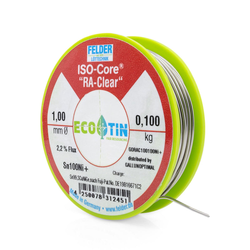 GALLUNOPTIMAL by FELDER Soldering Wire Sn100Ni+ for Stronger Oxidized Soldering Points | 1.0 mm | 100 g Spool | Lead-Free with 2.2% Flux RA-Clear | REM1 | for Electronics, Cables and Electrical 100g Spule / 1,0mm Durchmesser