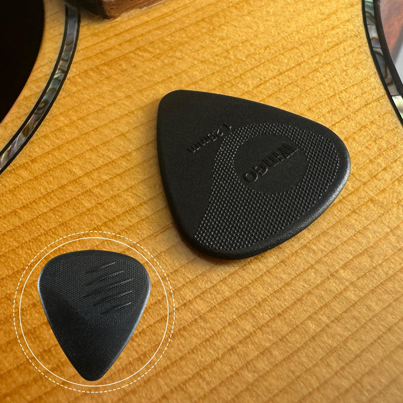 WINGO Guitar Picks with Grip Stamped, Non Slip Picks 5 Pack (073, 088, 1.0, 1.25, 1.5mm) for Acoustic Electric Guitar Bass- Black Color.