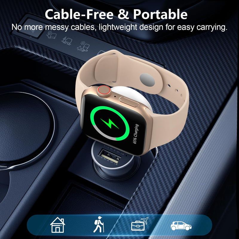 𝟐𝟎𝟐𝟒 𝐔𝐩𝐠𝐫𝐚𝐝𝐞 for Apple Watch Charger,Magnetic Portable iWatch Charger USB C&USB A Fast Wireless Charging Travel Battery Charger for iWatch Ultra2/Ultra/SE2/SE Series 9/8/7/6/5/4/3/2/1 AA-White