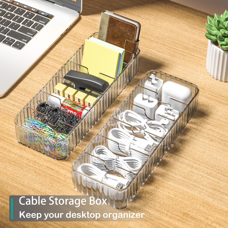 Cable Storage Boxes Organizers 2 Pack,Cord Charger Storage Organizer Box Case with 20pcs Cable Ties,Stackable,Clear