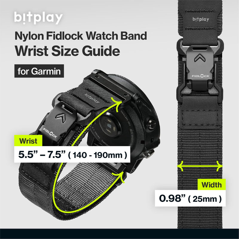 bitplay QuickFit Watch Band 22mm / 26mm – Magnetic Fidlock Buckle, Quick Releaase, Compatible with Garmin Forerunner, Fenix, Instinct, Quatix Series, Reinforced Nylon & Hypalon Strap Dark Black