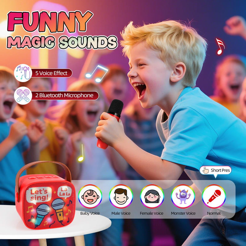 Karaoke Machine for Kids, Portable Bluetooth Mini Karaoke,with 2 Wireless Microphones,Support TF/AUX Input/Funny Magic Voice for All Smartphones,Birthday, Family,Home Party (Song)