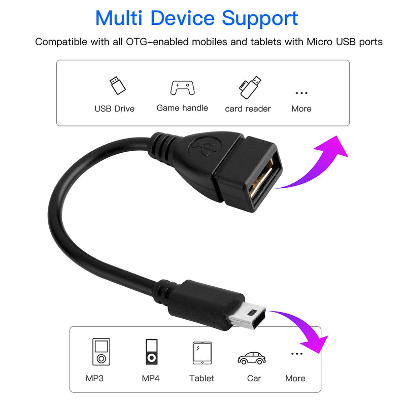Mini USB OTG Cable for Digital Cameras - USB A Female to Mini USB B 5 Pin Male Adapter Cable 1 Pack