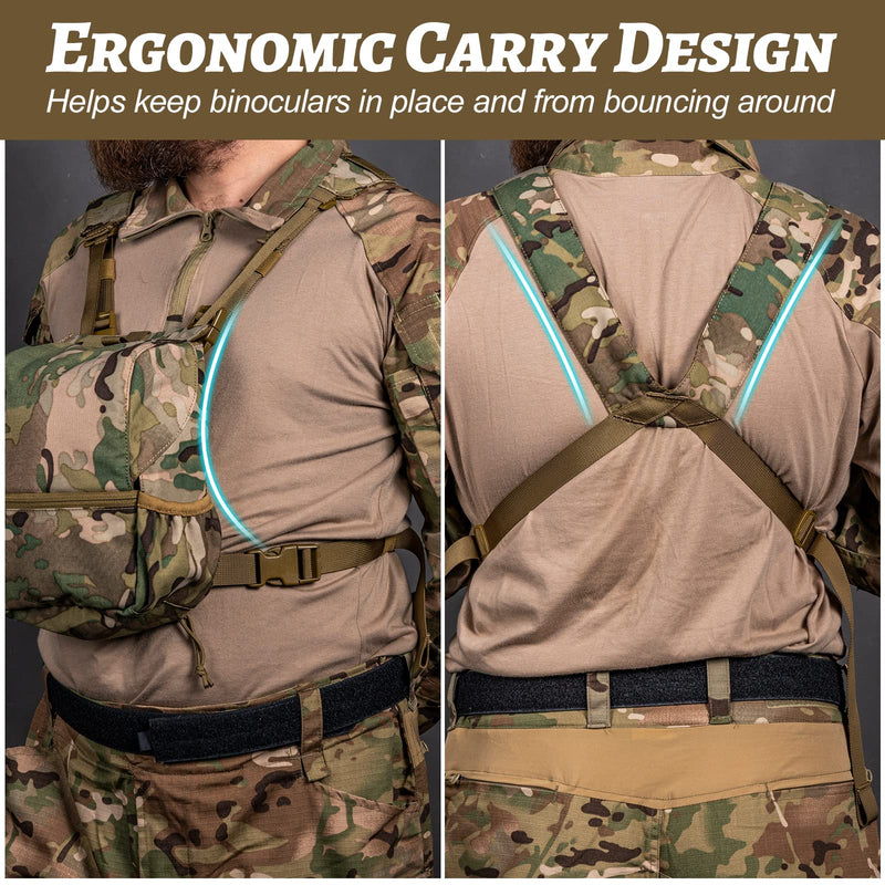VISMIX Binocular Harness, Adjustable Binocular Harness Chest Pack with Rain Cover for Hunting Hiking Shooting Camo Medium