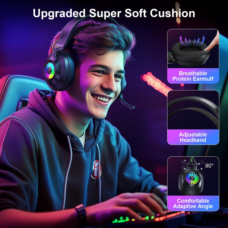 [AUSTRALIA] - Vakedy HW10 Wireless Gaming Headset for PS5, PS4, PC, Switch, Mac, 2.4GHz Wireless Gaming Headphone with Flip Noise Canceling Mic, 50H Battery, 50mm Drivers, RGB Lights (Cool Black) Cool Black 