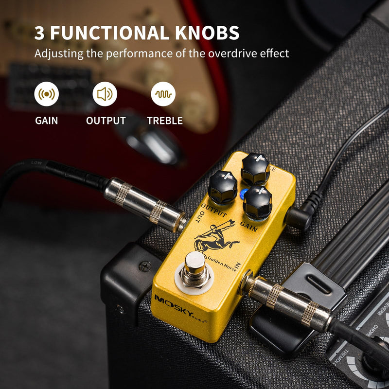 MOSKY Golden Horse Overdrive Effect Pedal Boost Guitar Effect Pedal with True Bypass for Electric Guitar Gold Horse