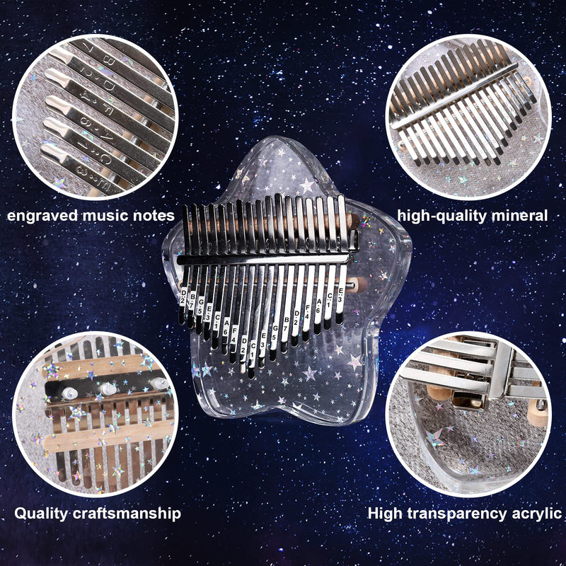 Beveetio Clear Kalimba Thumb Piano With Eva Protective Case, Transparent Crystal Kalimba 17 Key, Musical Instrument Gifts, Rainbow Star Finger Piano, Acrylic Mbira… Transparent & Rainbow Star
