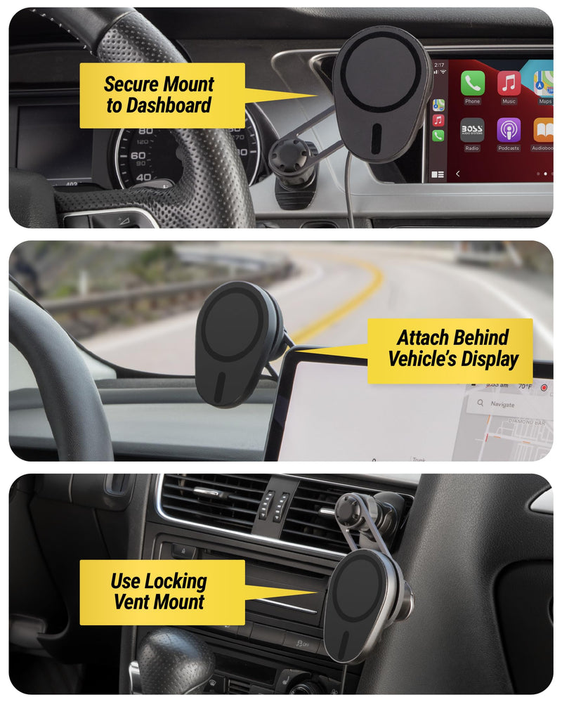 Scosche MagicMount Charge Elite Qi2 15W Wireless Magnetic Phone Holder for Car Dash, Vent & Tesla Display, Fast Charging MagSafe Car Mount Charger Compatible with MagSafe iPhone & Samsung Galaxy S25