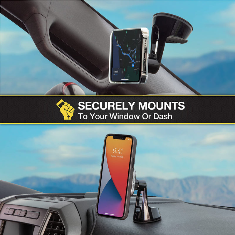 Scosche MP2ROWD MagicMount Pro2 MagSafe Car Dashboard/Windshield Suction Mount, Hands-Free Cell Phone Holder Compatible with iPhone 16/15/14/13/12 Series and More with MagicRing Adapter, Pack of 2 2 Pack Window / Dash Suction Black & Silver