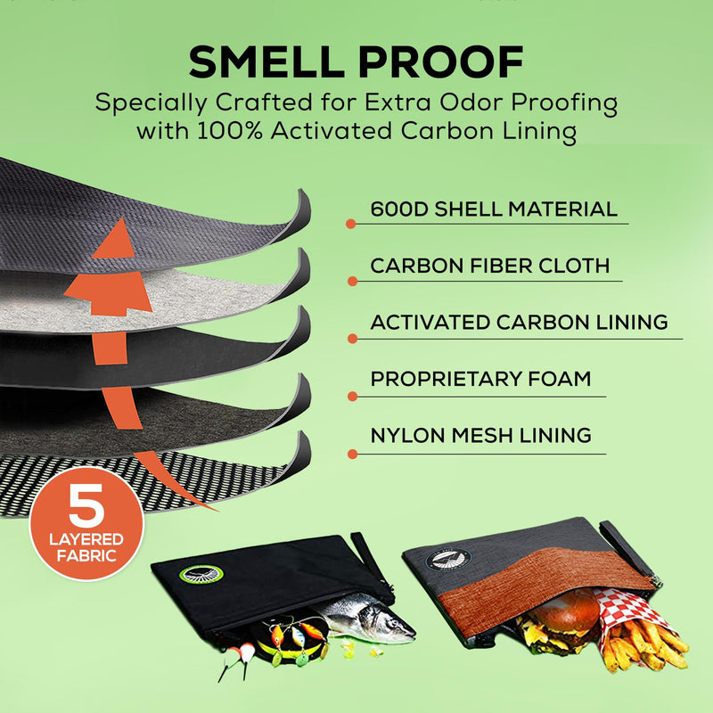 Smell Proof Bag with Lock 11" x 9", Smell Proof Container, Dog Tested Odor resistant Bags, Best Zipper odor sealing pouch for Herbs, Coffee & Travel Medicine, Scent resistent Containers Orange & Gray Large 11"x9"