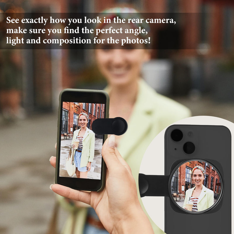 Phone Rear Camera Selfie Mirror - See How You Look in The Back Camera - for High Definition Photos (Black)