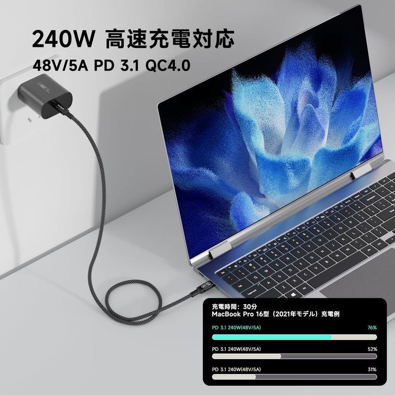 3m Coaxial USB-C to USB-C Cable 80Gbps 240W PD 3.1, Ultra-Flexible USB4 v2.0 Data Charging Cable with 16K@60Hz Video Output, Compatible with Thunderbolt 4/3, for Laptops, Monitors, SSDs, 10FT 10ft/3m