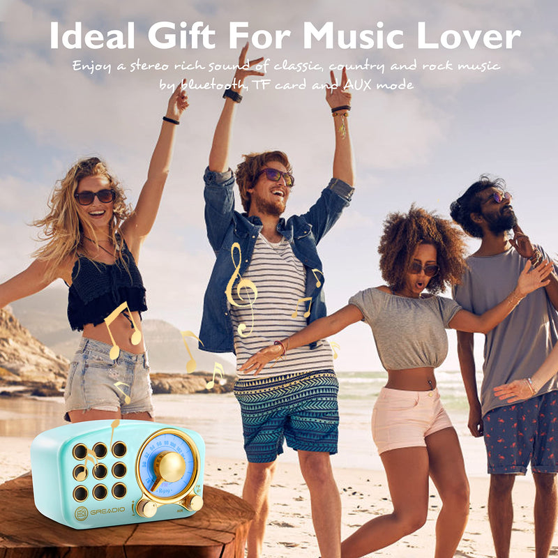 [AUSTRALIA] - Retro Bluetooth Speaker, Vintage Radio-Greadio FM Radio with Old Fashioned Classic Style, Strong Bass Enhancement, Loud Volume, Bluetooth 5.0 Wireless Connection, TF Card and MP3 Player (Blue) Blue 