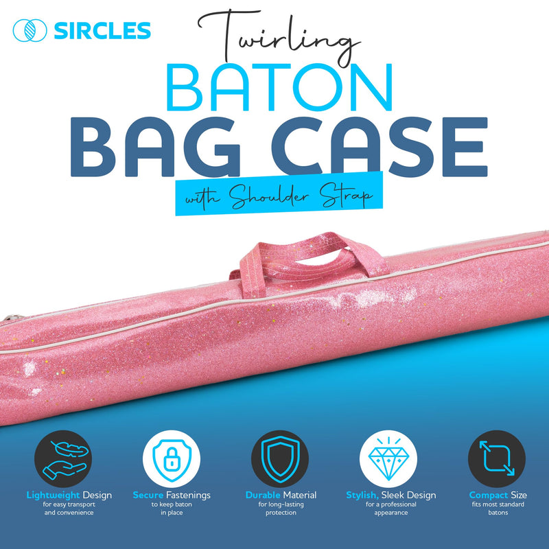 Twirling Baton Bag Case with Adjustable Shoulder Strap - Pink Sparkle Case for Majorette Marching Dance Batons - Complete with 2 Rainbow Dance Ribbons Baton Bag Pink