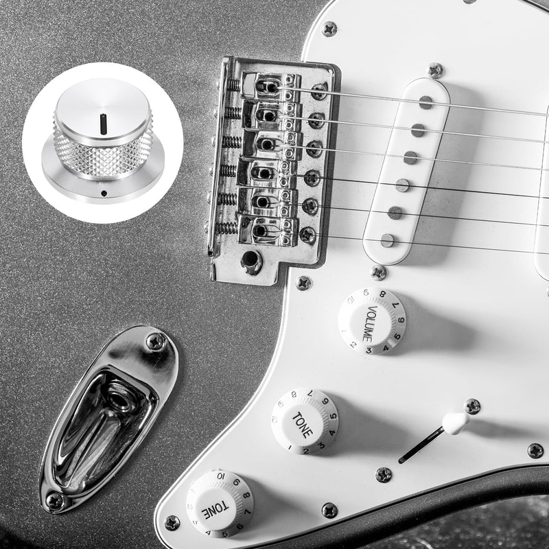 MECCANIXITY 4Pcs Aluminium Knurled Potentiometer Knobs 1/4" Volume Tone Control Top Hat Knob for Guitar Instruments Audio Mixer Amplifier Silver 4