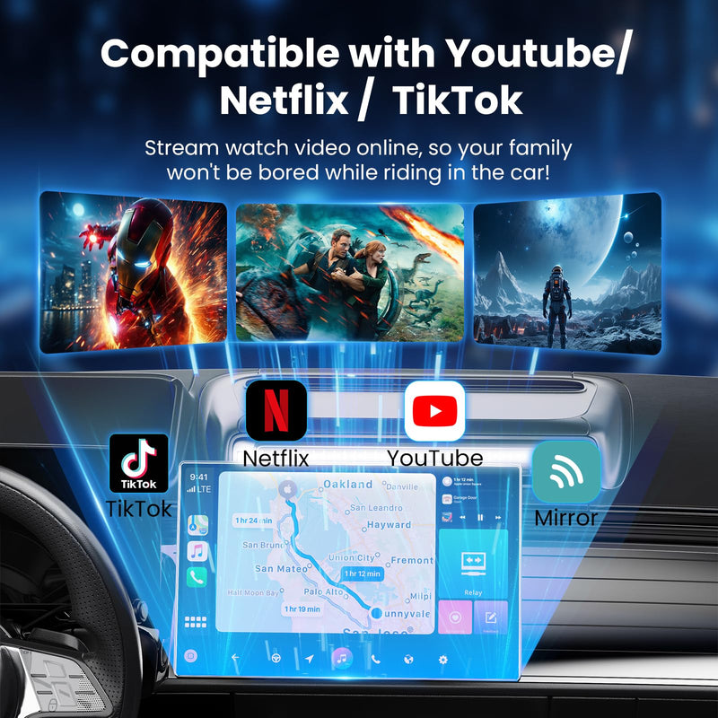 CarPlay AI Box 2026 Upgraded—Wireless CarPlay & Android Auto Adapter, Magic Video Box Support YouTube,TF Card,Wired-to-Wireless Conversion, Plug and Play carplay adapter for IOS10+/Android 11+ Small