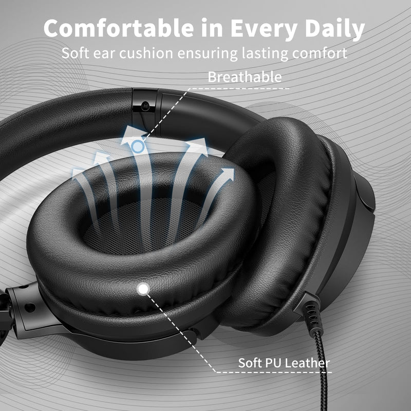 [AUSTRALIA] - Headphones Wired with Microphone, Over Ear Foldable Headphones with 4.9ft Tangle-Free Nylon Cord, 3.5mm Plug in Headphones for Smartphone,Tablet,Computer,MP3/4 (Black) 