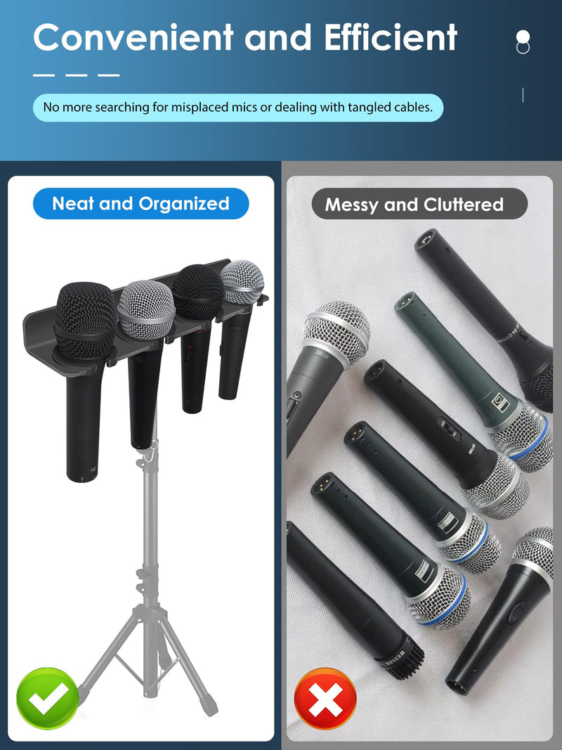 [AUSTRALIA] - Multi Microphone Holder (Aluminum) for Handheld Dynamic, Wired and Wireless Mics, Multiple Mic Organizer for Mic Stand, Rubber Padding/Wall Mounted or Mounted to 5/8"-27 or 3/8"-16 Threaded Stands Up to 4 Mics 