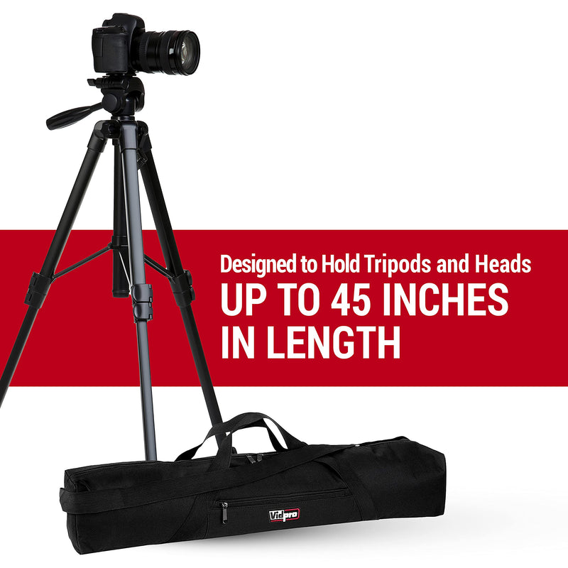 Vidpro TC-45 Tripod Carrying Case - Heavy Duty Nylon Bag with Shoulder Straps and Handles - Compact Case with Full Length Zippered Closure Plus External Pocket Fits Tripod with Head up to 45 Inches 45" Long