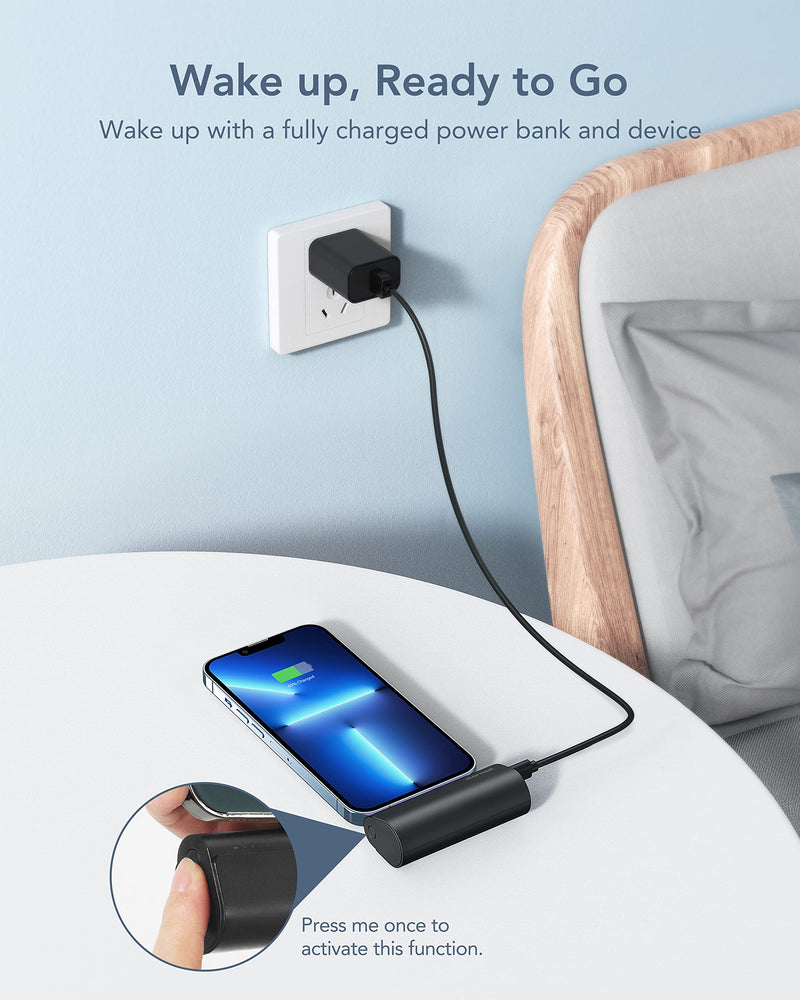 Charmast Small Portable Charger 5000mAh, Ultra-Compact 20W PD Fast Charging Power Bank Mini Battery Pack Compatible with iPhone 14/14 Pro Max/13/13 Pro Max/12/12 Pro Max/11/XR/X/8/7/6, and More A Black