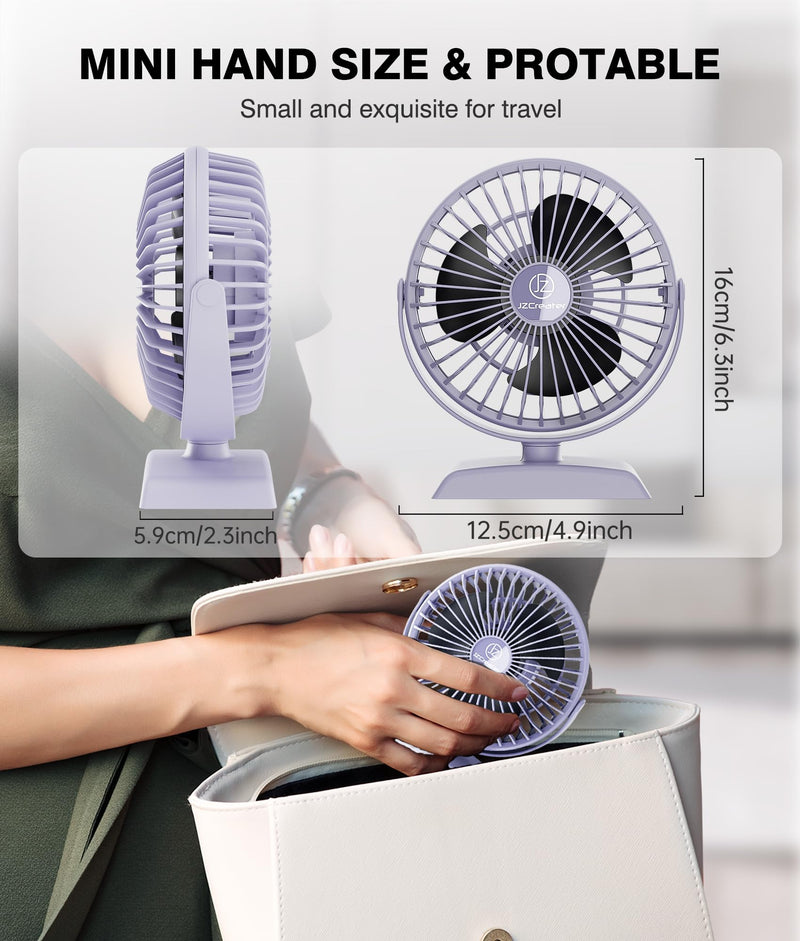 JZCreater Desk Fan, USB Fan for Desk, Strong Airflow, 360 Degree Rotation Desktop Cooling Personal 3 Speed, Quiet Mini Powered, Protable Small Home Office Bedroom Car Travel,Purple 4.9inch JZC-E282 1 Purple