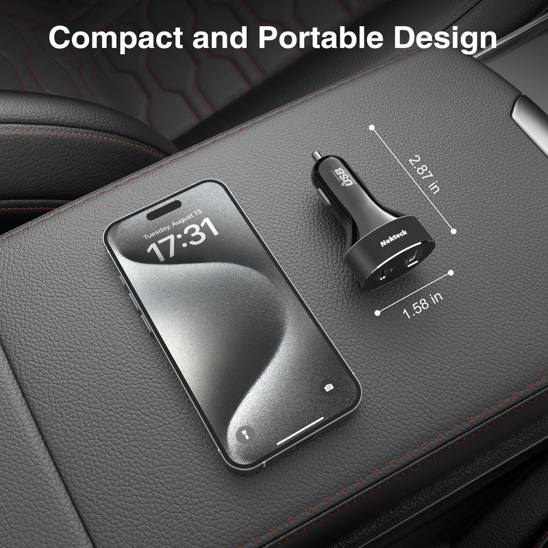 Nekteck 45W 2-Port USB-C Car Charger, PD 3.0 & QC 3.0 Fast Charging | USB-IF Certified for Safe, Stable Charging, Includes 3.3ft Cable, Compatible with MacBook Air/Pro, iPad, and iPhone 16/17
