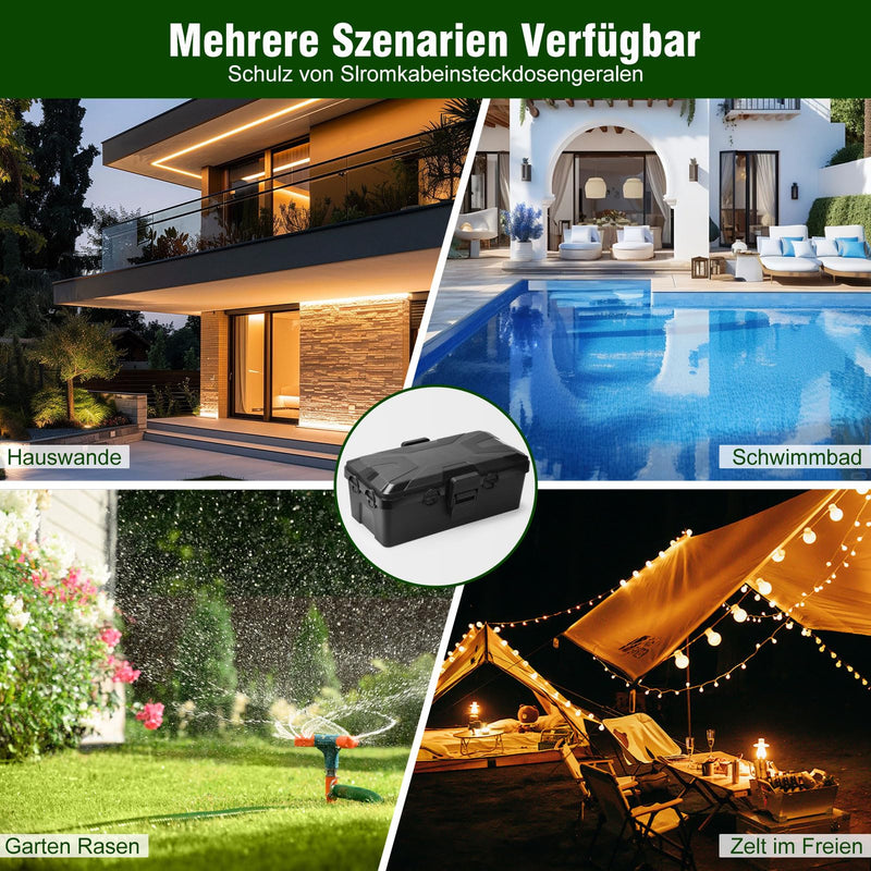 Waterproof Cable Box, Garden Cable Box, Waterproof for Outdoor Use, IP54 Safe Box, Safety Box, Weatherproof Cable Box, Extension Cable Covers, Protect Socket, Timer, Plug mittelgroß