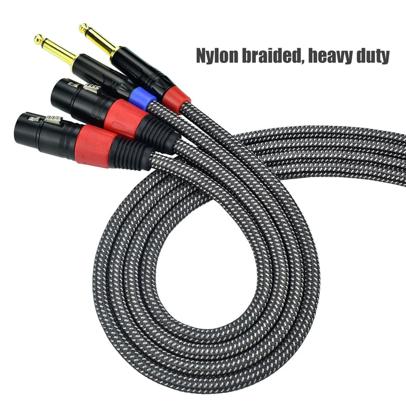 Unbalanced 1/4" TS Mono to XLR Female Microphone Cable, 15Feet 6.35mm Quarter inch to XLR Audio Patch Cord, Nylon Braided Heavy Duty, Copper Shielded Noise Free, for Speaker Mixer Interface 15Feet, 2Pack