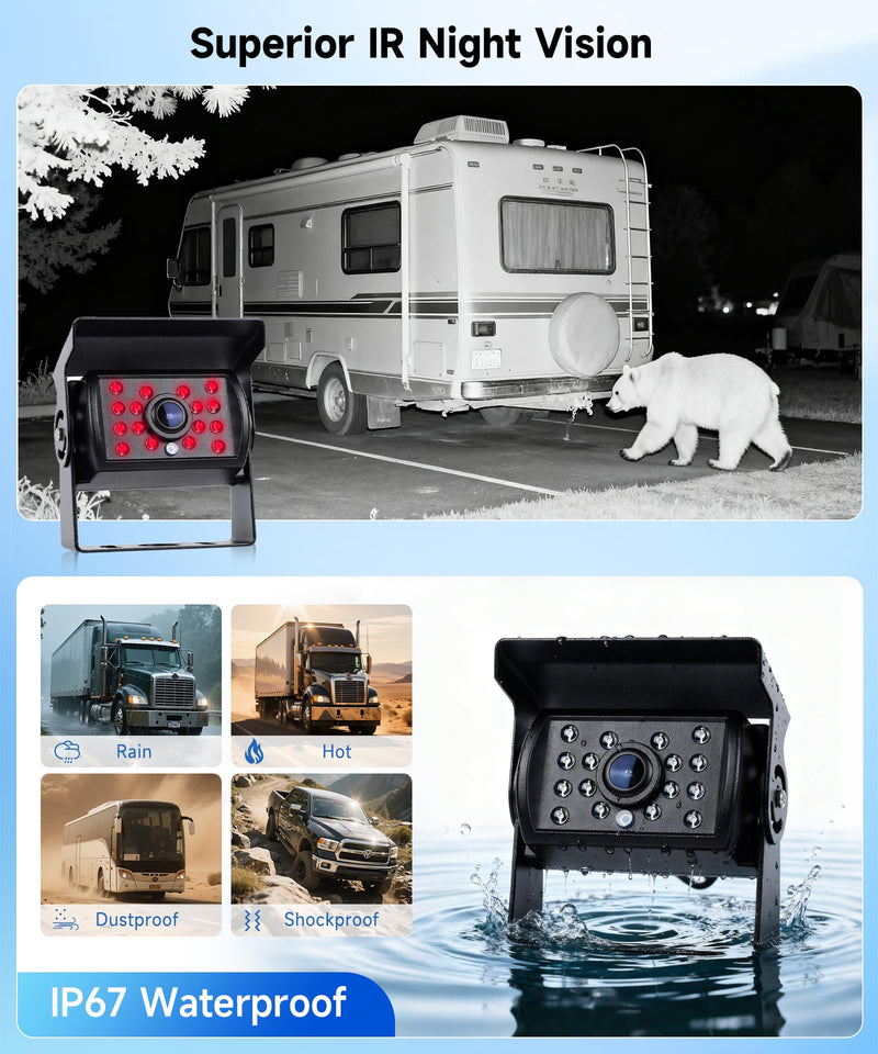 Backup Camera Kit with 7-Inch LCD Monitor, Upriding IP68 Waterproof 18IR Night Vision Rear View Camera for Trailer RV Camper Truck Pickup Bus, +32ft Extension Cable, DIY Guidelines(12V-24V)