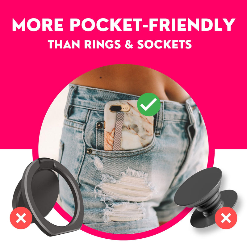 Phone Loops: Non-Elastic Phone Grip, Phone Strap, Phone Holder for Hand - Small, Light and Discreet Cell Phone Holder for Hand - Phone Finger Holder Midnight