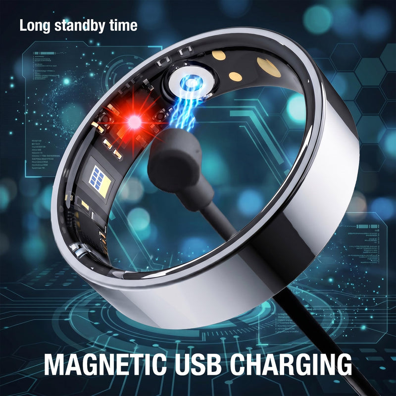 Smart Ring for Women & Men, Health Tracker & 5ATM. (Silver, 8#) | No Subscription Fee，Heart Rate, Blood Oxygen,Blood Pressure, Sleep Heart Rate Tracker for iOS & Android Silver8#