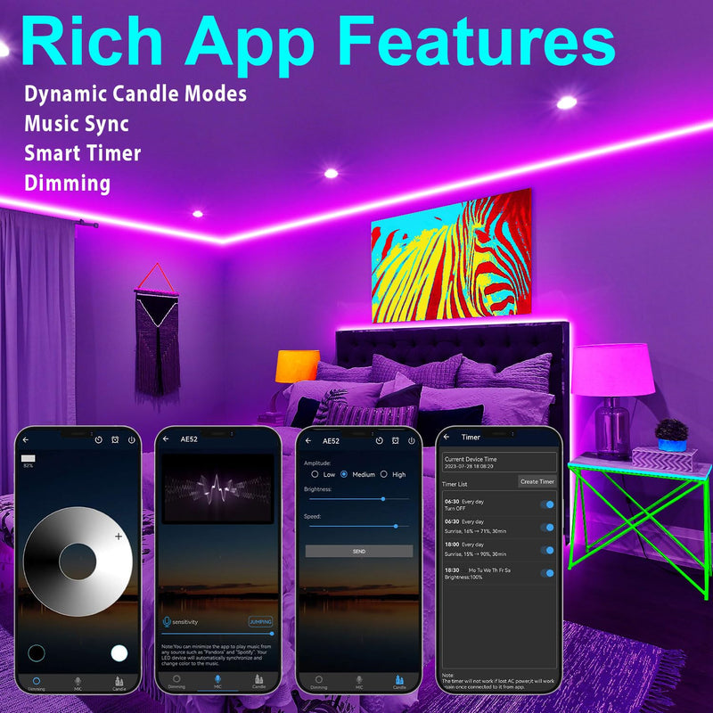100FT Black Light LED Strip App Control With Remote, Smart Purple Neon Blacklight Adhesive for Glow Party, UV Light for Halloween Decor, Bedroom, Tapestry, Poster 100FT