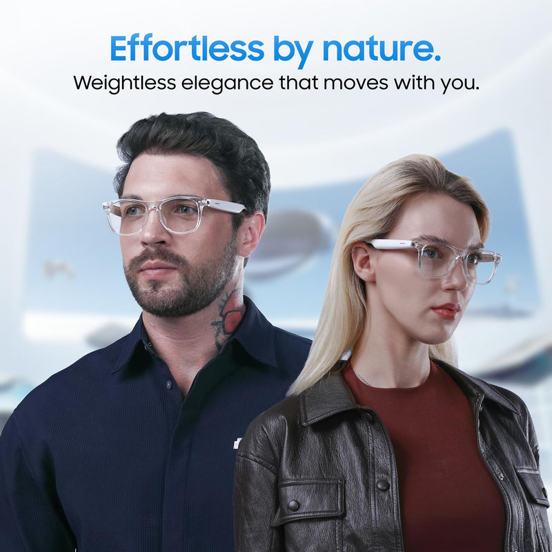 AI Smart Glasses, Translator, Open-Ear Bluetooth Audio, White TR90 Frame | Real-time AI interpreter & translator, open-ear speakers, auto on/off wear sensor, touch control, for men & women